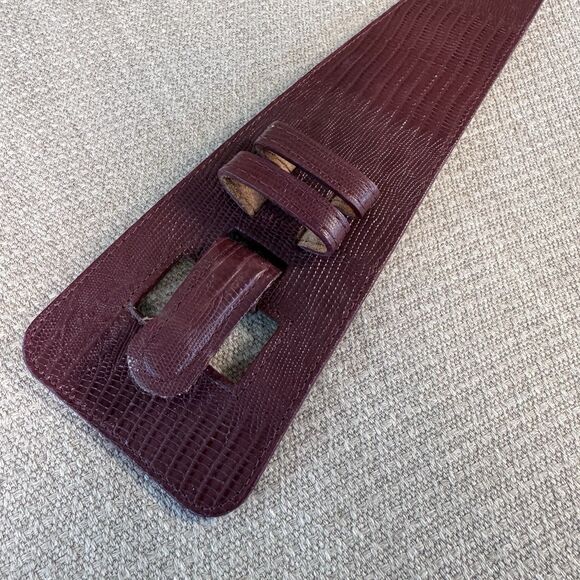 Vintage 80s Ginnie Johansen Wide Leather Croc Belt Burgundy Statement Sz Sm 526 main image 5